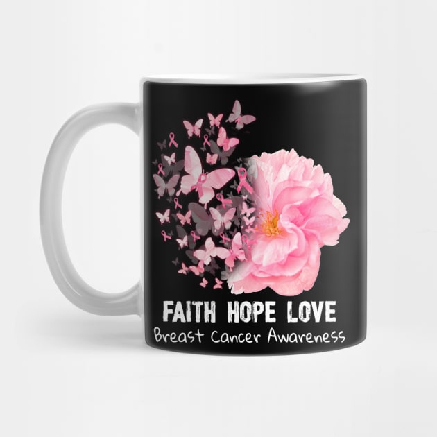 Faith Hope Love Breast Cancer Awareness Flower Pink by Kaileymahoney